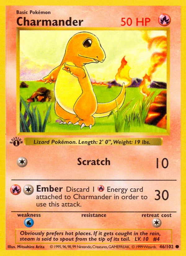 Charmander Pokémon Base Set card in an example TRGC Pristine 10 slab